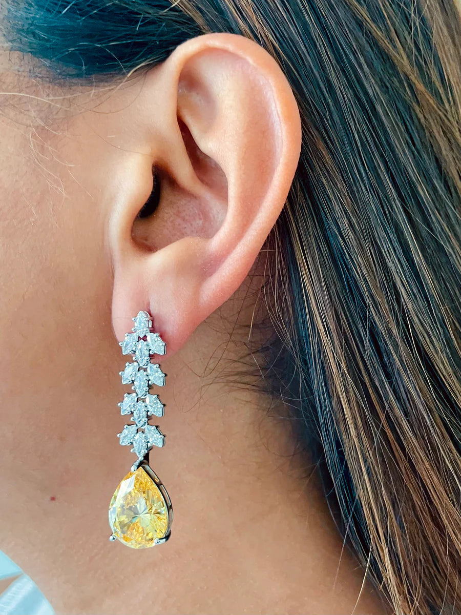 Priyanka Imperial Aura Citrine Diamond Drop Necklace Set ( Necklace & Earrings )