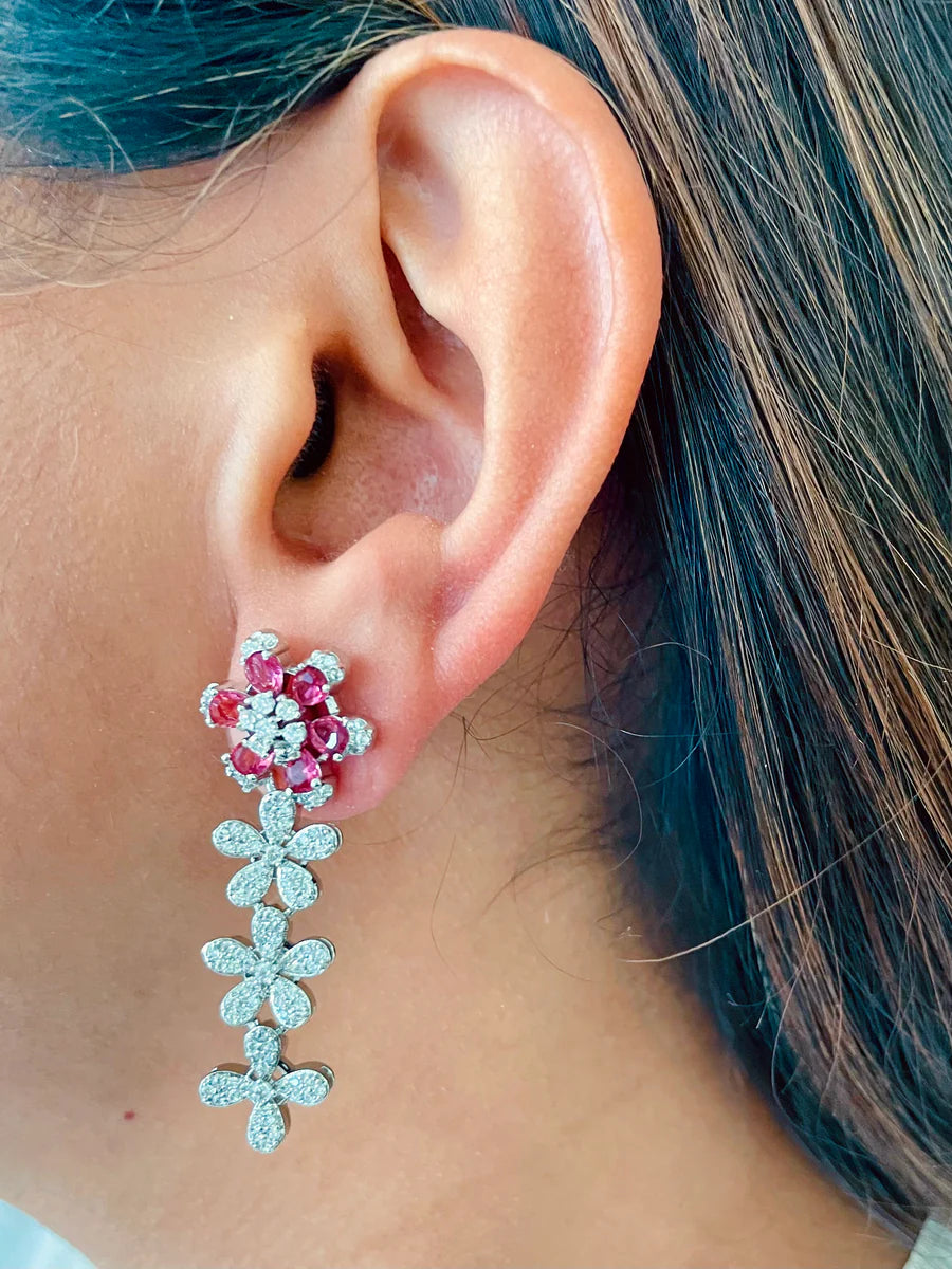 Floral Grace Ruby Necklace Set ( Necklace & Earrings )