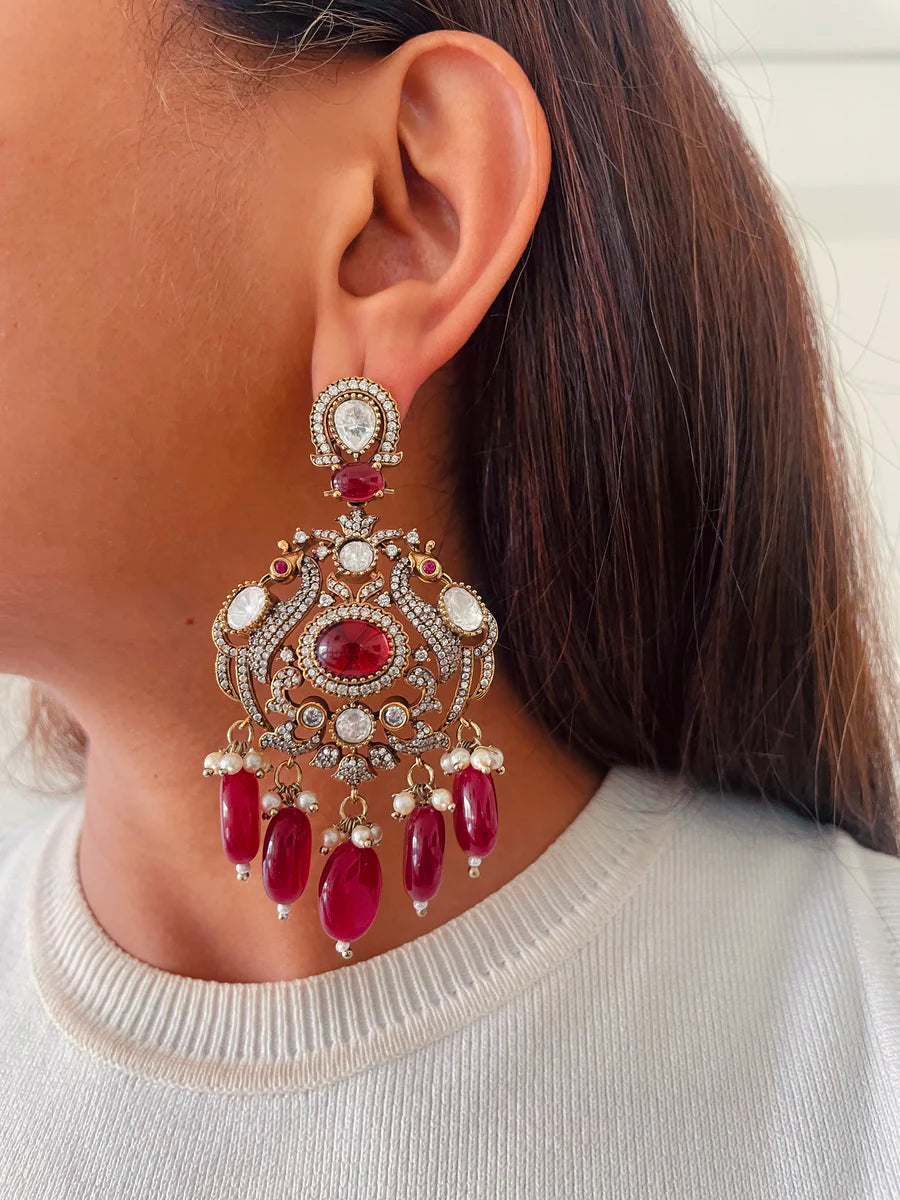Maharani Zarnoor Rubiyana Royal Court Empress Moissanite Polki Kundan & Tejaswini Ruby Zareen Darbar Sovereign Necklace Set (2 Necklace & 2 Earrings)