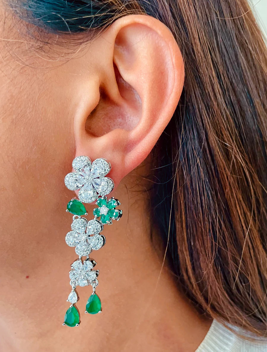 Seraphina Emerald Petal Necklace Set ( Necklace & Earrings )