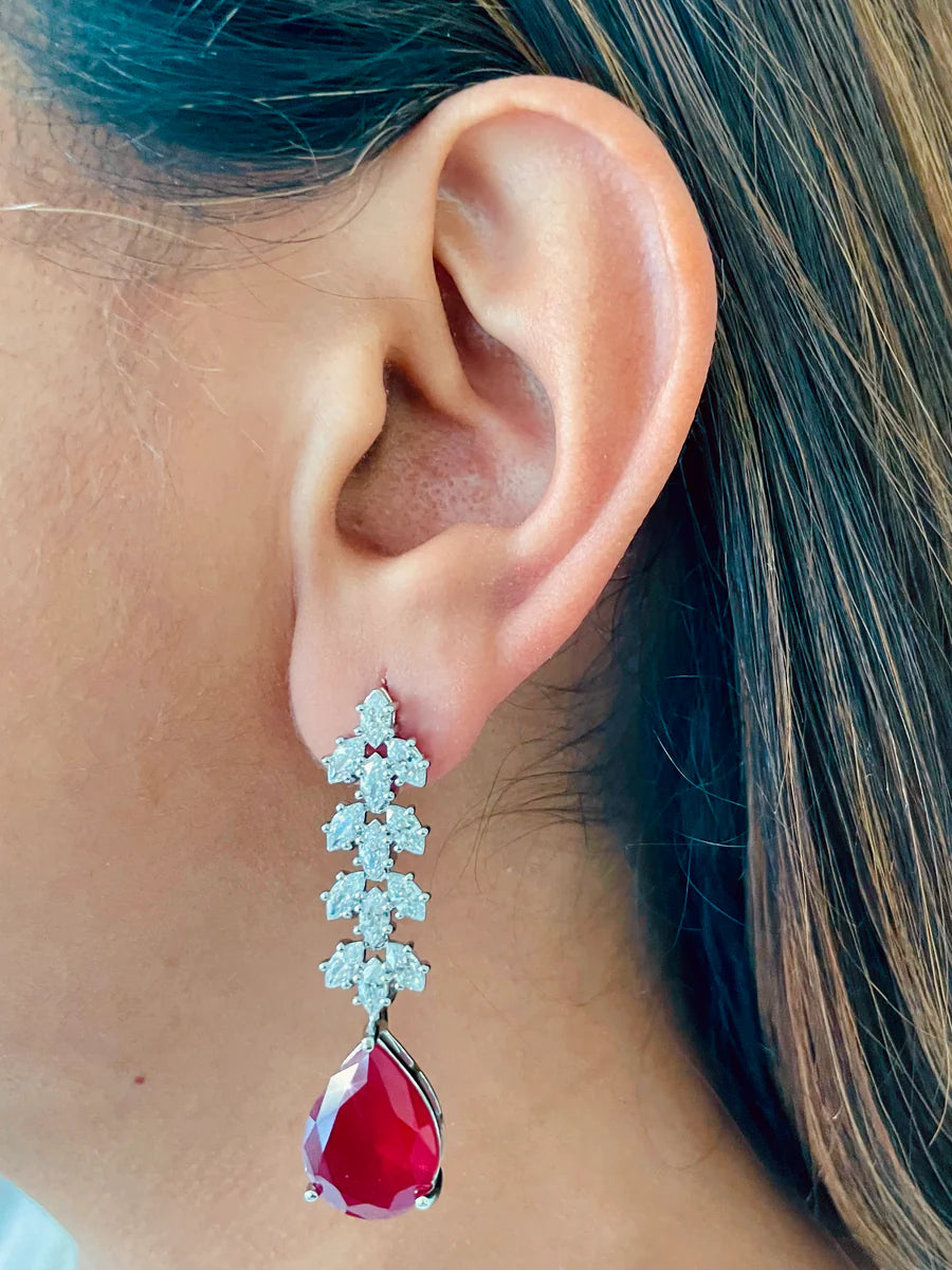 Priyanka Imperial Aura Ruby Diamond Drop Necklace Set ( Necklace & Earrings )