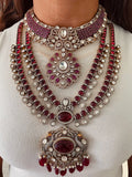 Maharani Zarnoor Rubiyana Royal Court Empress Moissanite Polki Kundan & Tejaswini Ruby Zareen Darbar Sovereign Necklace Set (2 Necklace & 2 Earrings)