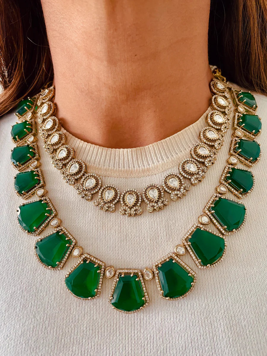 Verdina Emerald Empress Cascade Necklace Set (Necklace & Earrings)