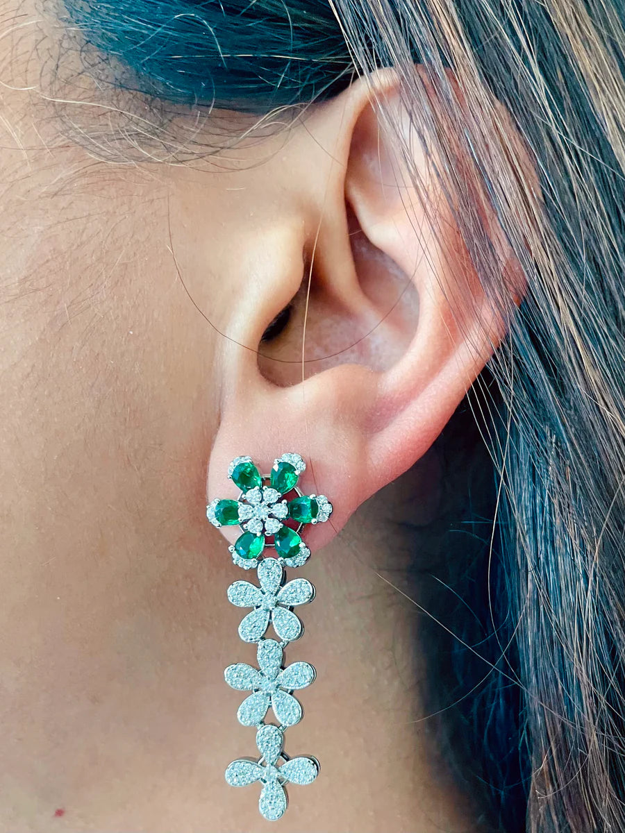 Floral Grace Emerald Necklace Set ( Necklace & Earrings )