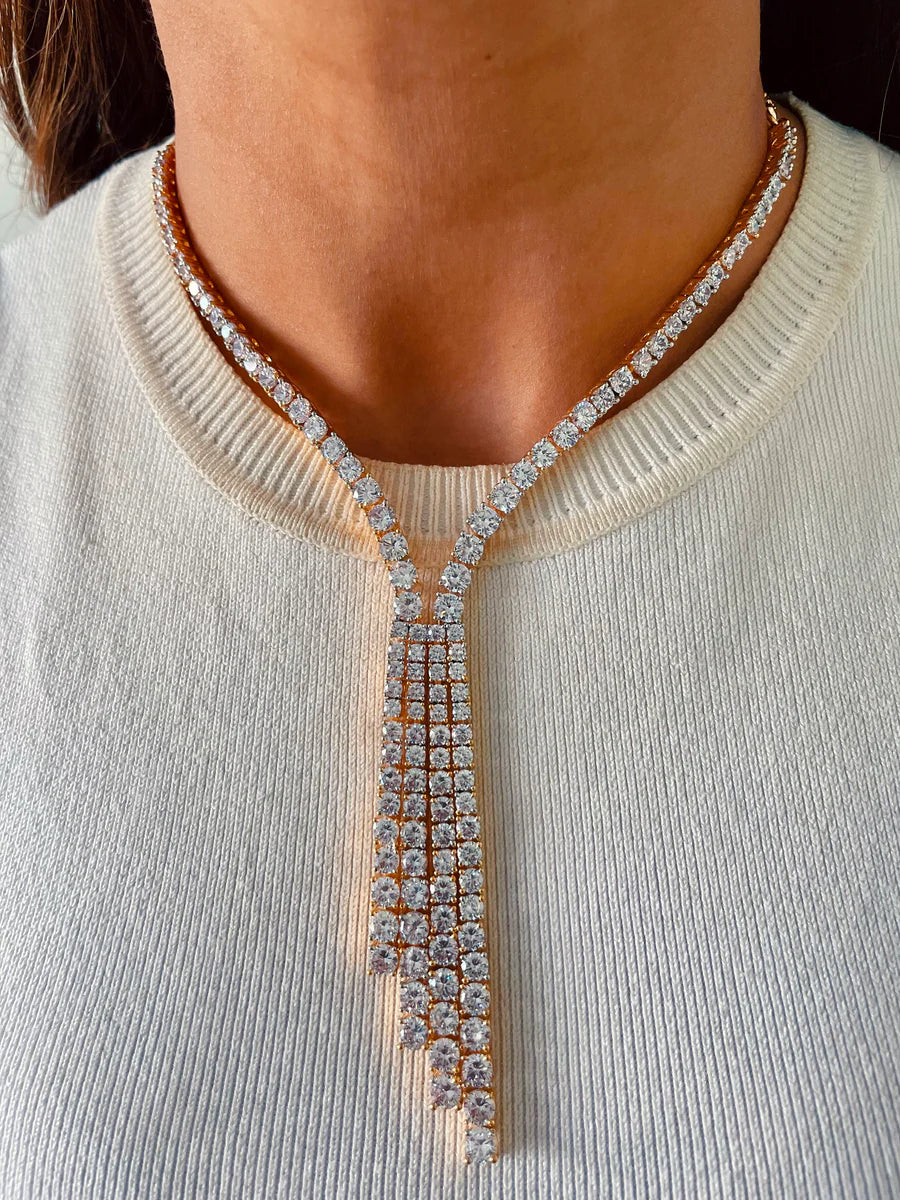 Elysian Fall Rose Gold Diamond Lariat Necklace Set ( Necklace & Earrings )