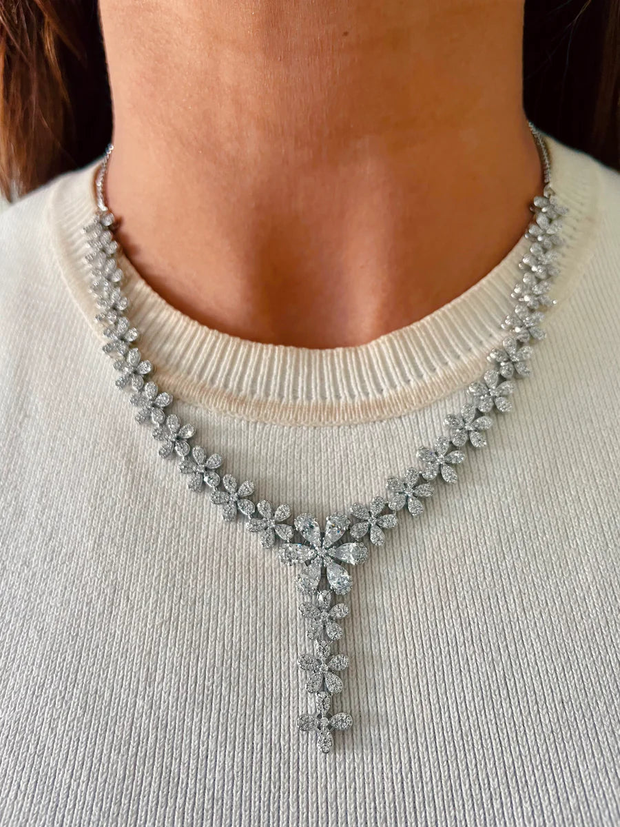 Floral Grace Diamond Necklace Set ( Necklace & Earrings )