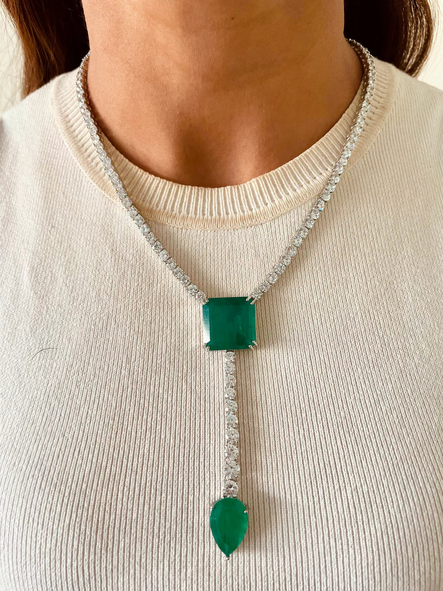 Celestia Emerald Drop Necklace Set ( Necklace & Earrings )