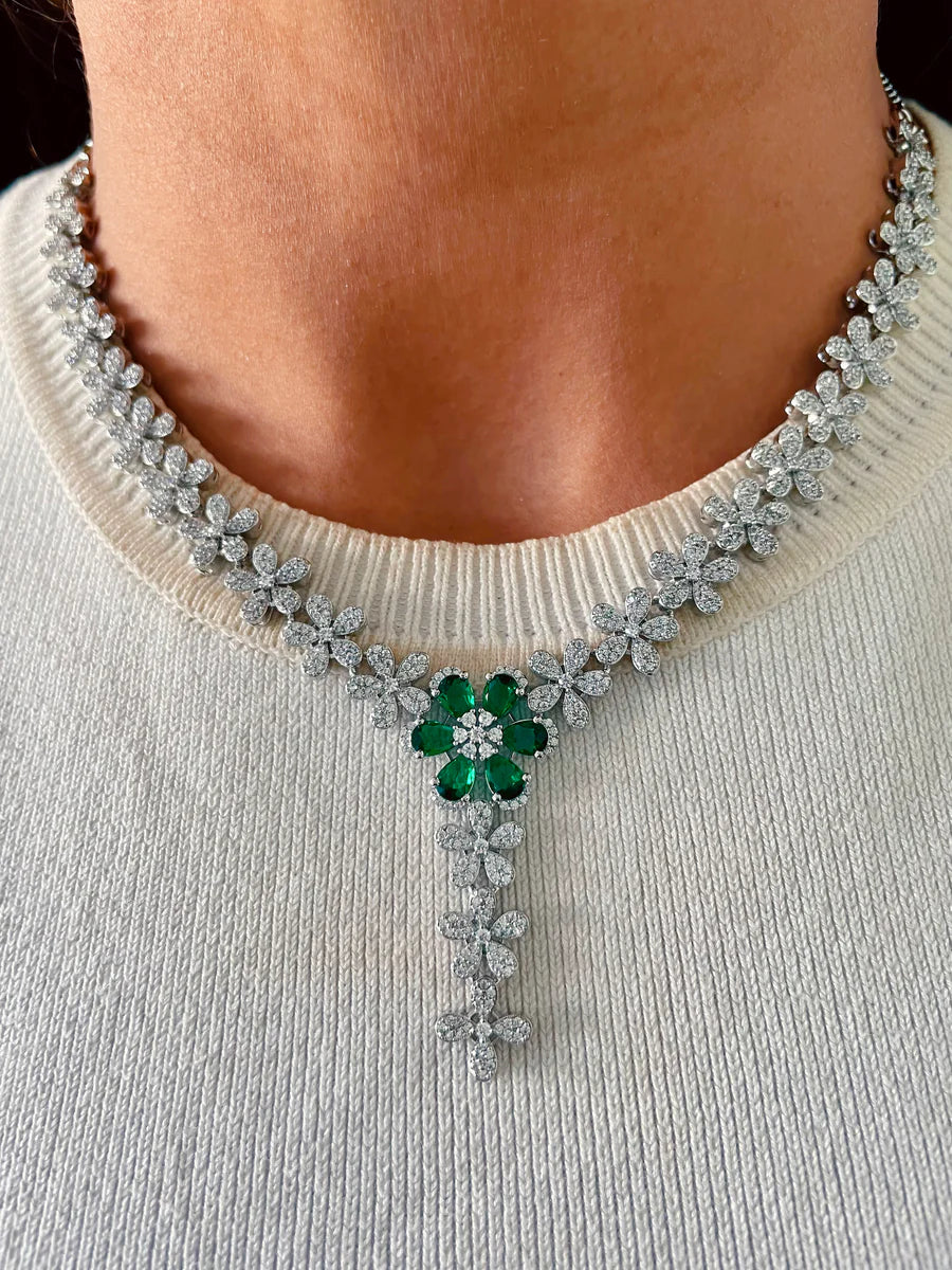 Floral Grace Emerald Necklace Set ( Necklace & Earrings )