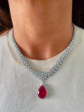 Priyanka Imperial Aura Ruby Diamond Drop Necklace Set ( Necklace & Earrings )