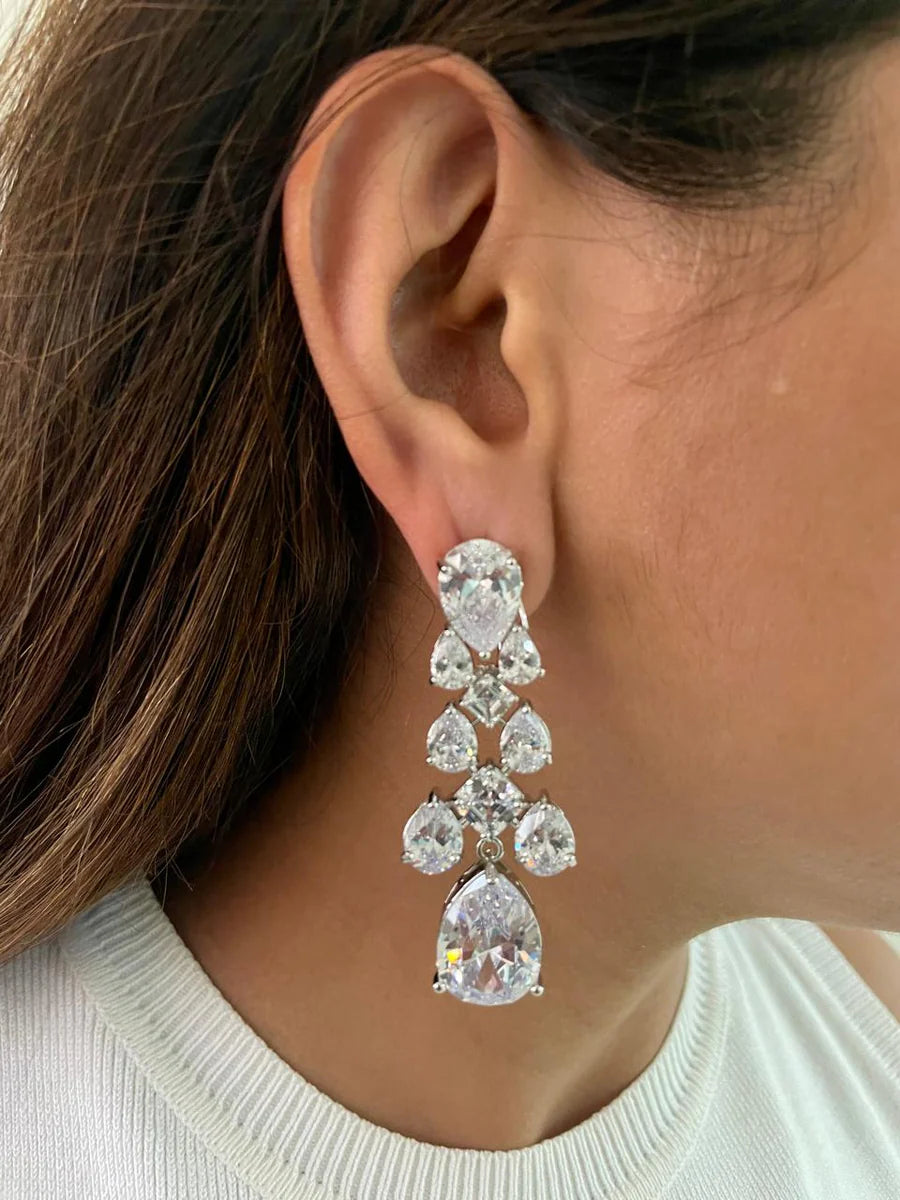 Maharani Heart & Diamond & Geometric Drops Statement Diamond Necklace Set (2 Necklace & 2 Earrings)