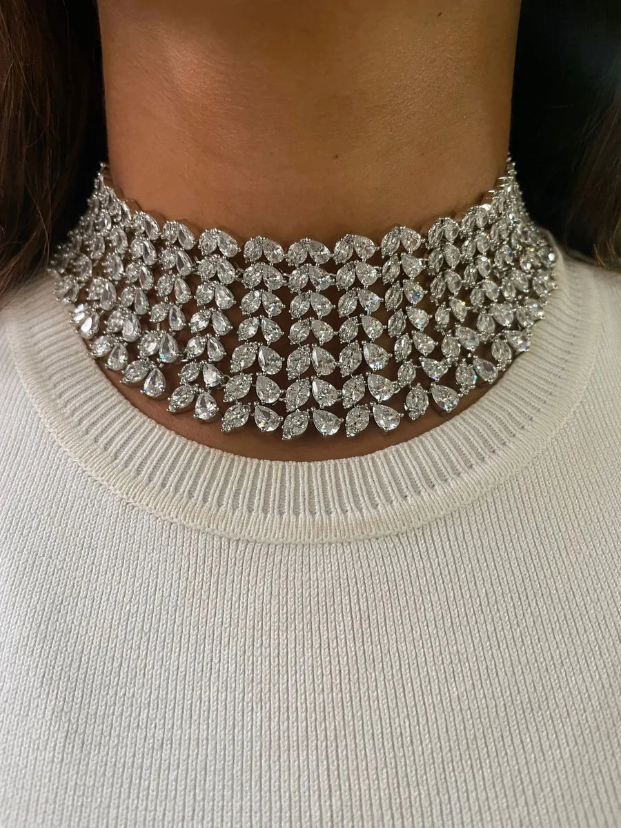 Maharani Heart & Diamond & Geometric Drops Statement Diamond Necklace Set (2 Necklace & 2 Earrings)