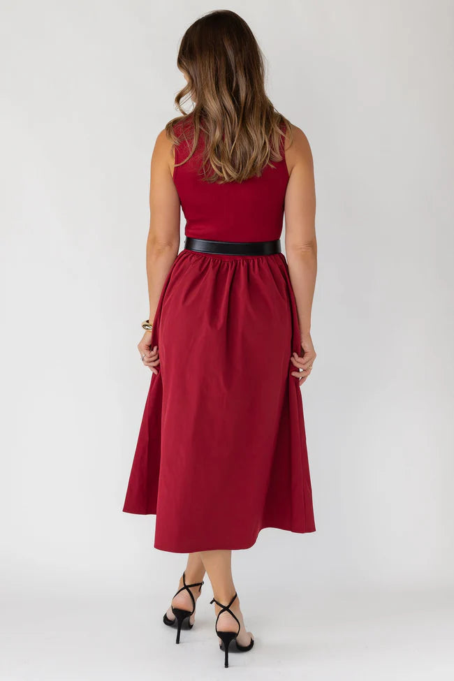 Arden Mock Neck Midi Dress - Burgundy - Final Sale