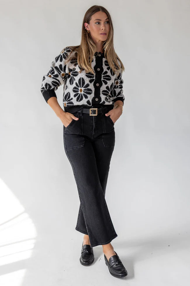 Hayes Black Floral Knit Cardigan