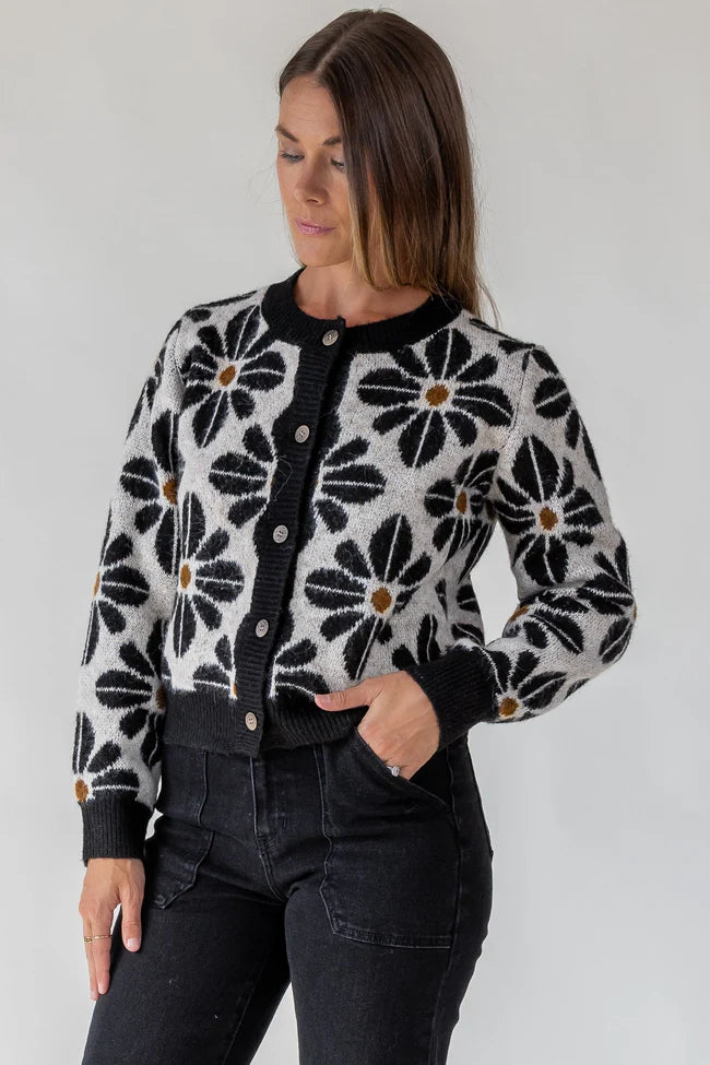 Hayes Black Floral Knit Cardigan