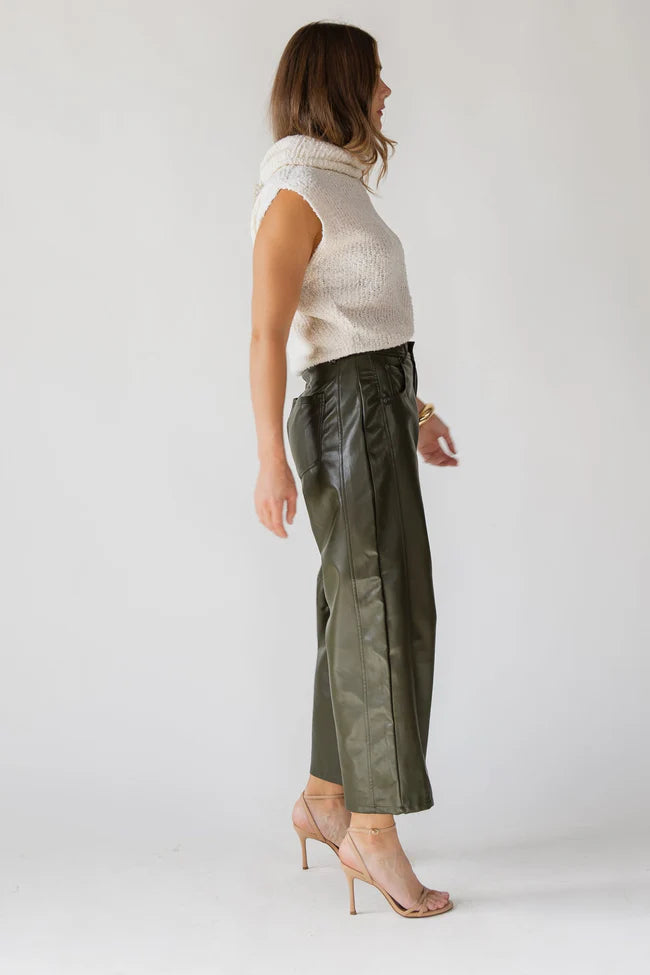 Jude Pleather Barrel Pants - Olive