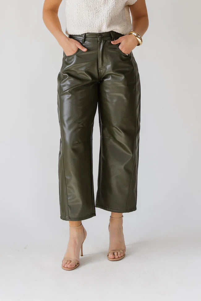 Jude Pleather Barrel Pants - Olive