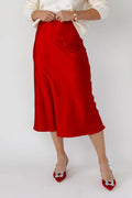 Livia Satin Midi Skirt - Red - Final Sale