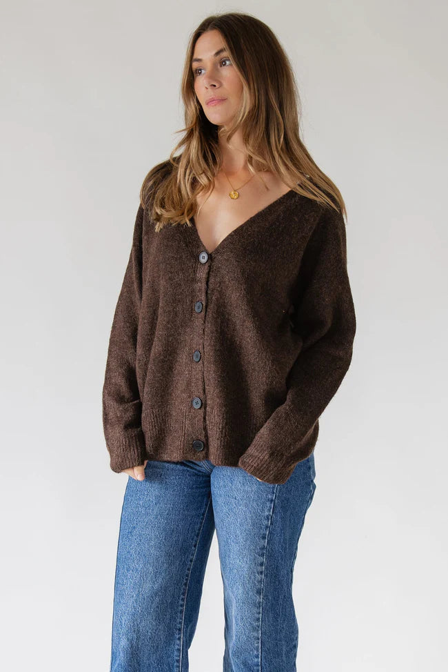 Lora Button Cardigan - Brown
