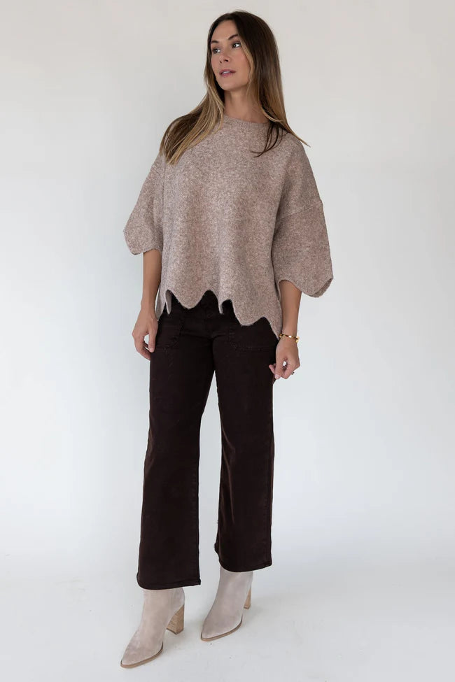Sloane Taupe Scallop Hem Sweater - Final Sale