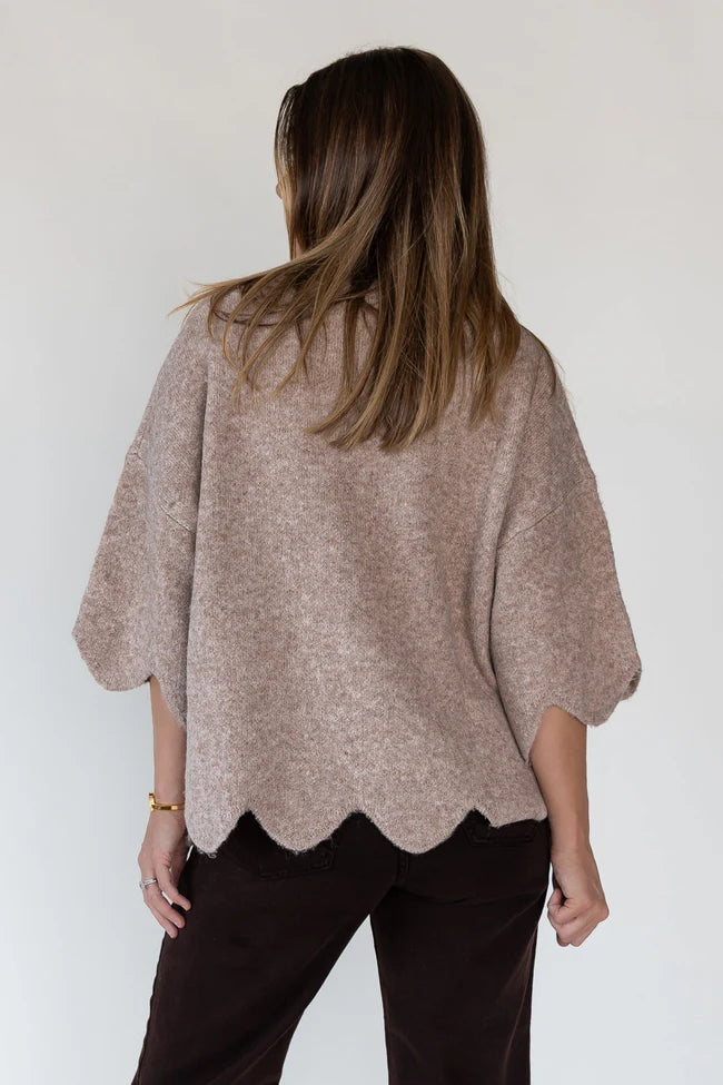 Sloane Taupe Scallop Hem Sweater - Final Sale