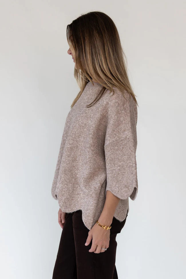 Sloane Taupe Scallop Hem Sweater - Final Sale